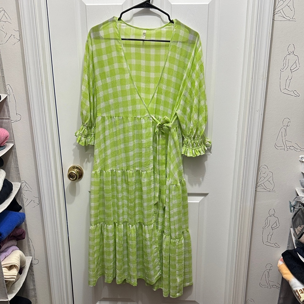 Urban Outfitters Lime Checkered Midi Dress